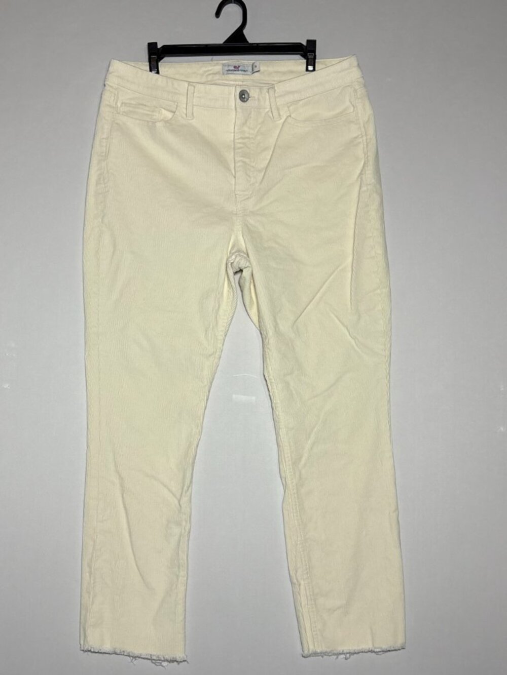 Vineyard Vines Jamie High-Rise Corduroy Cropped Pants Off-White Frayed Hem 31